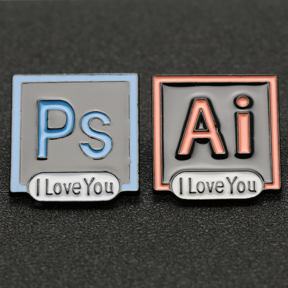 Ps Ai I Love You Brooch Pin Adobe Photoshop Illustrator Icon Enamel Badge Designer Artist Funny Cartoon Jewelry Friend Wholesale Brooches Aliexpress