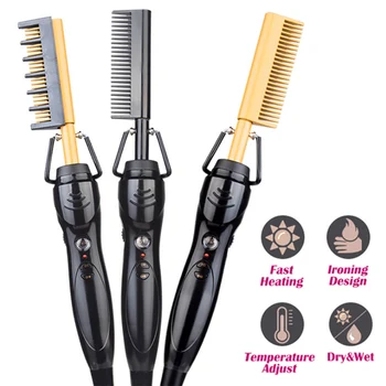

Multifunctional 2 in1 Curling Iron Electric Copper Comb Curling Iron Electric Straightening Comb Household Hair Salon