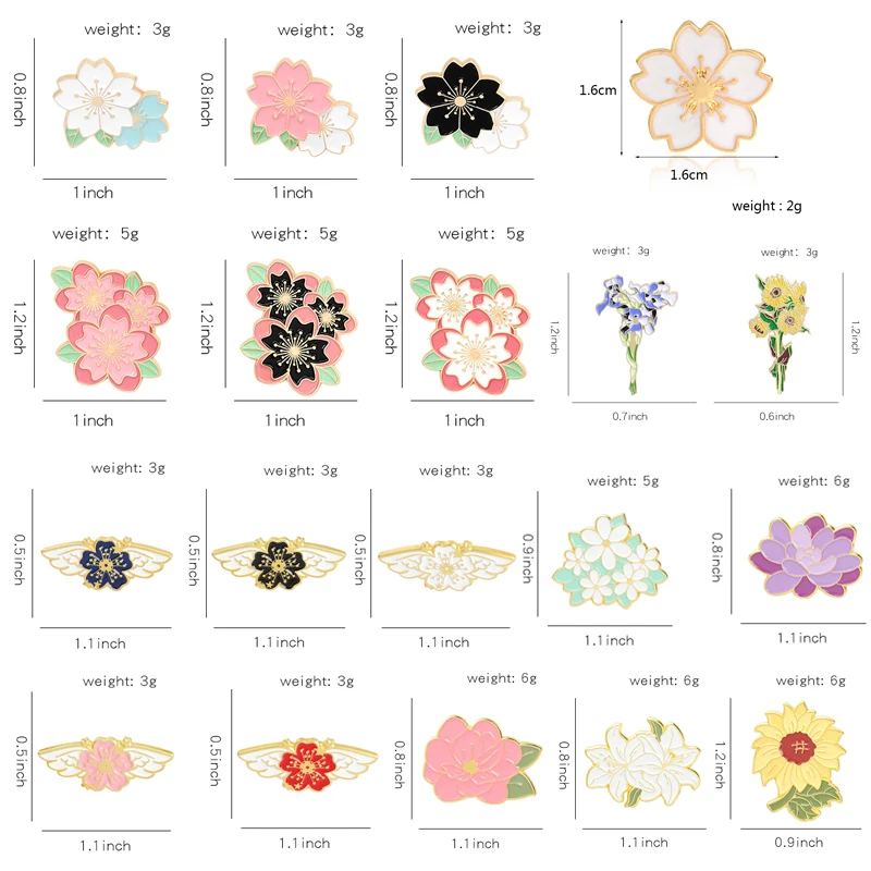 Multi color Sakura pins Flower pins Badges Brooches Hard enamel lapel pin  Backpack Accessories Japanese flower Sakura jewelry