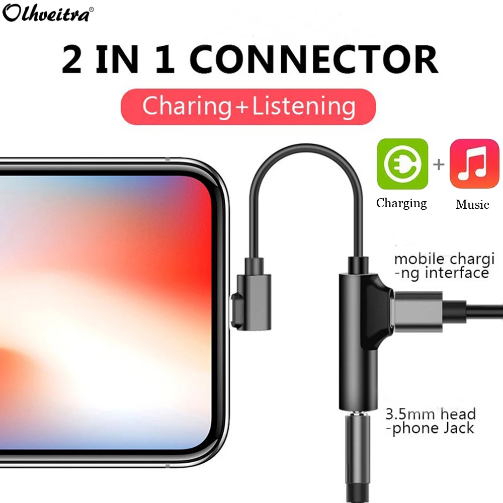 

Olhveitra Headphones Adapte For iPhone 7 X XR XS Max 8 Plus 11 3.5 Dongle Splitter Auriculares Connector Jack AUX Audio Charger