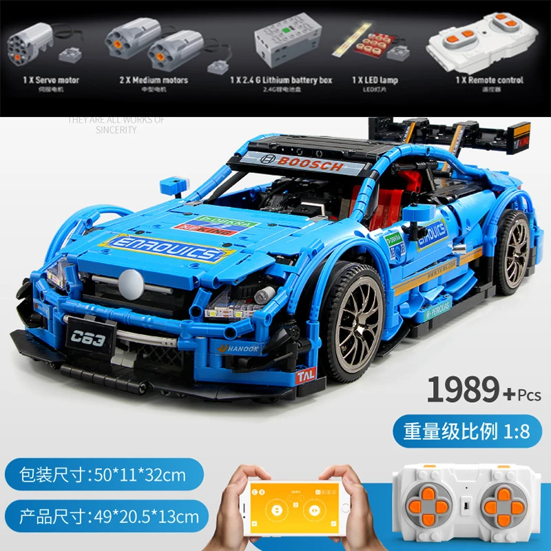 

13073 Technic Series MOC-6687 Blue Sport Racing Car Set With Battery Motor Building Blocks Bricks App Control Kids Toys Gifts