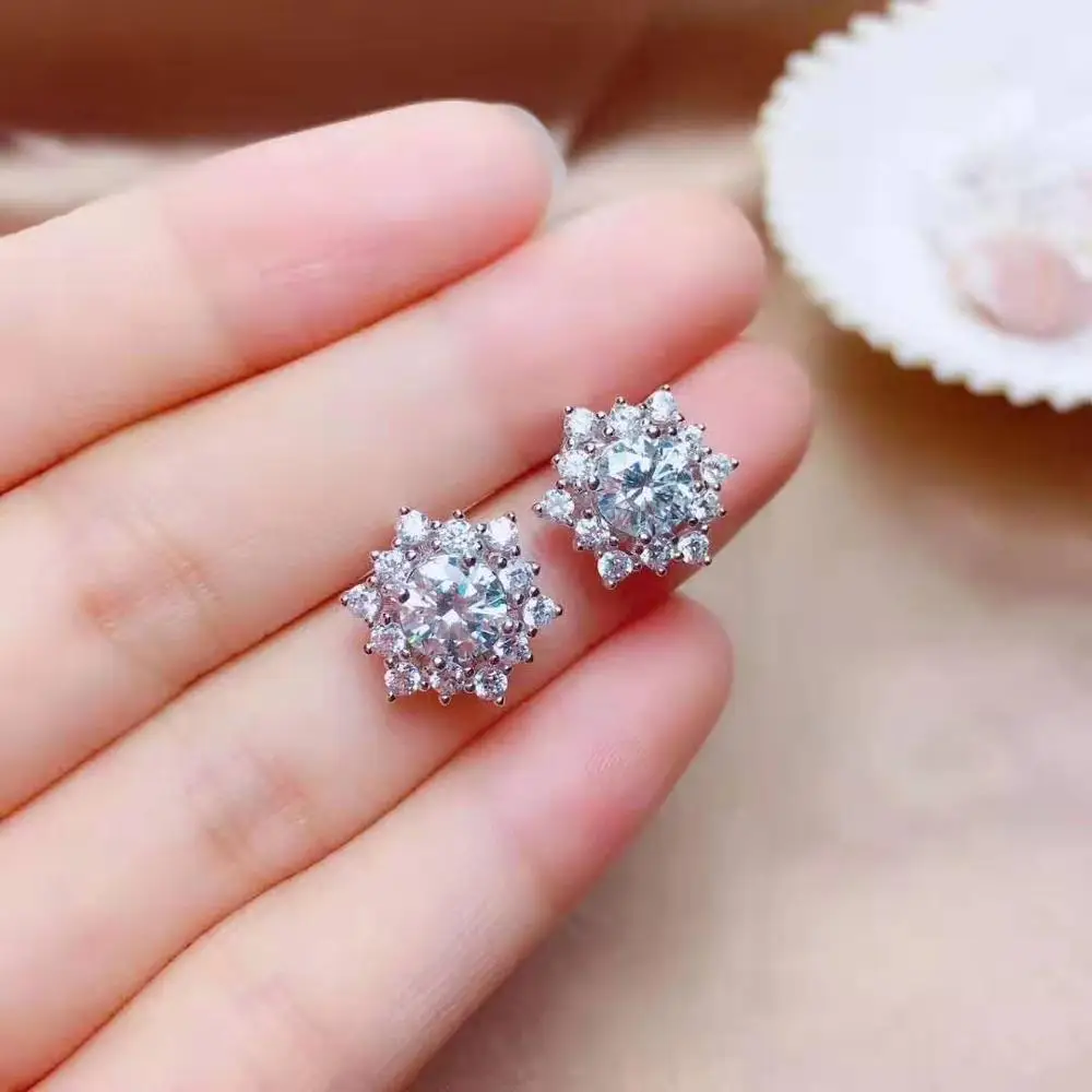 1 carats earring Mossan алмаз S925 восемь сердца восемь стрел резки изысканный элегантный кольцо кулон набор - Цвет камня: 1 carats earring