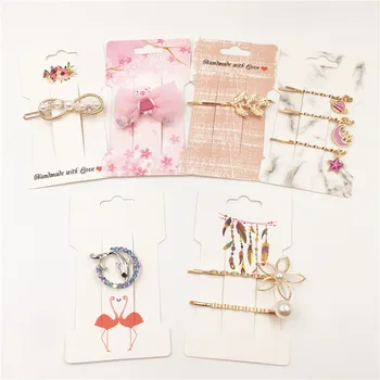 

wholesale 200pcs 11.5x6.6cm Simple Marble Wind hairpin Packing jewelry card colorful printed hair clip display card