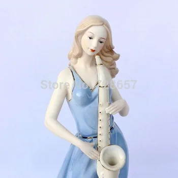 

Porcelain Pub Saxophone Player Girl Figurine Ceramic Female Saxist Statuette Craft Accessories for Room Decor and Souvenir Gift
