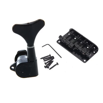 

4Pcs Black String Tuning Pegs Machine Heads & 1 Set 4 String Vintage Style Bass Hardtail Bridge for Jazz Bass