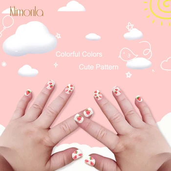 

24Pcs/Set French Design Colorful Children's Nails Strawberry Acrylic Gel Pre-Designed False Nail Medium Size Manicure Tips