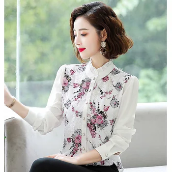

Lace Patchwork Lady White Blouses Plus Size S-4XL Embroidery Design OL Clothing 2019 New Women Fashion Shirts