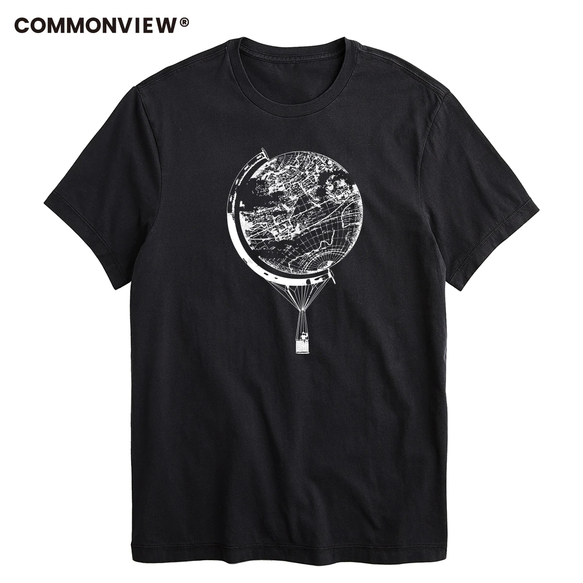 COMMONVIEW pure 100% cotton short sleeve Earth printed funny men Tshirt casual o-neck loose summer T shirt for men tops tees