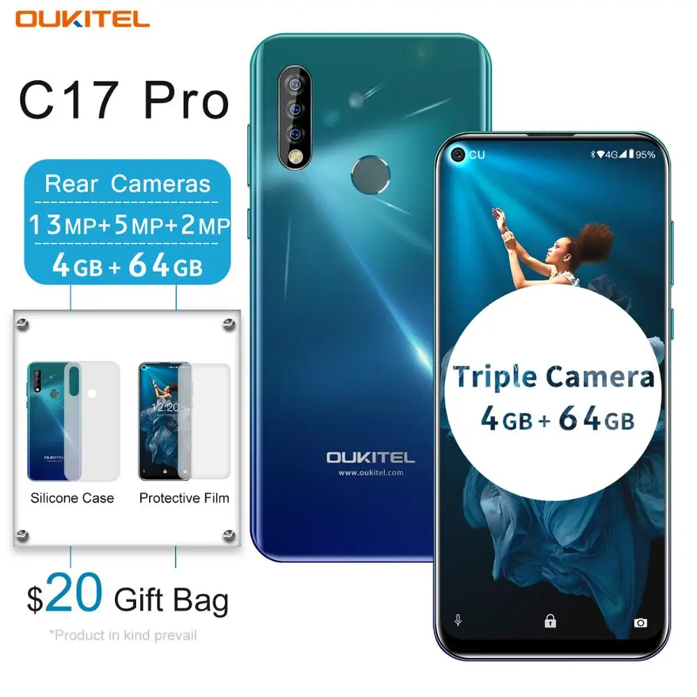 OUKITEL C17 Pro, двойной, 4G, Android 9,0, смартфон, отпечаток пальца, распознавание лица, мобильный телефон, 6,35 '', 4 ГБ, 64 ГБ, 19:9, мобильный телефон, четыре ядра, 3900 мАч