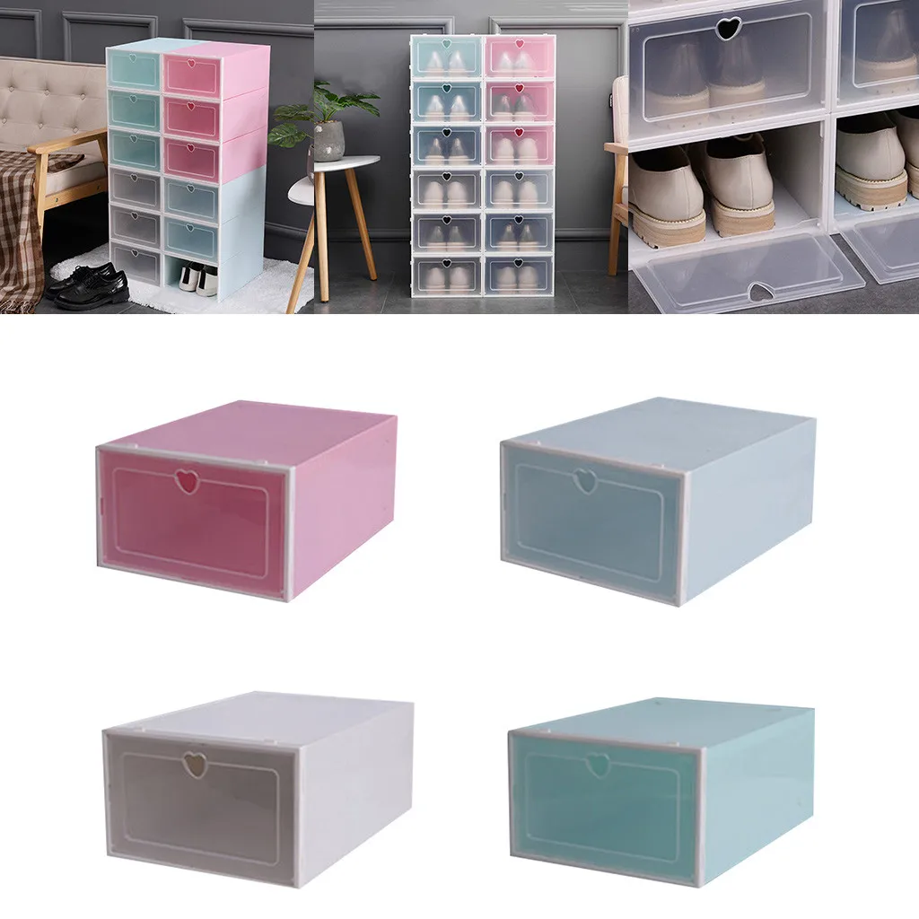 1pc Foldable Clear Shoes Storage Box Plastic Stackable Shoe