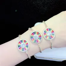 10 шт./лот красивый латунный браслет с радужным кубическим цирконием круглый регулируемый браслет модные ювелирные изделия