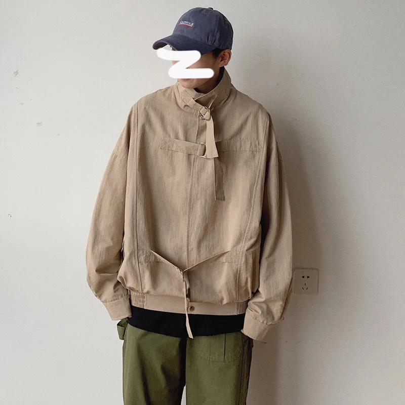 

Autumn New Tooling Jacket Men Fashion Solid Color Casual Jacket Man Streetwear Wild Hip Hop Loose Bomber Jacket Male Clothes