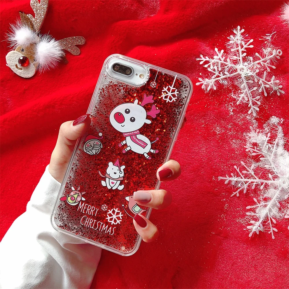 Милый Рождественский зыбучий песок чехол для телефона для IPhone 11 чехол XR XS Max 6 6S 7 8Plus прозрачная блестящая задняя крышка подарок на год Coque