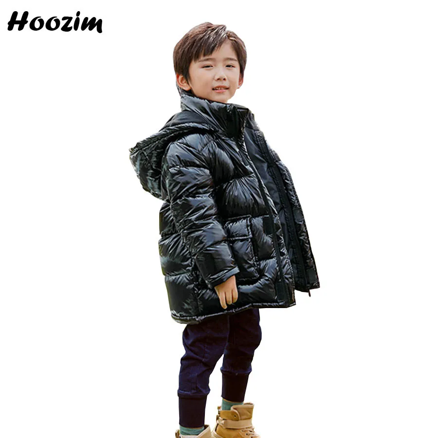 

High Street White Duck Down Jacket Boys 4-11 Years Black Solid Detachable Cap Outerwear Children Chic Winter Red Long Coat Girls