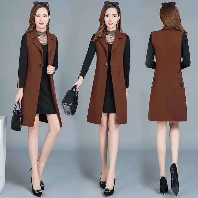 Woolen Vest Women's Clothing 2024 Spring And Autumn New Sleeveless Vest Cardigan Fashion Versatile Mid-Long Coat Women's Tren