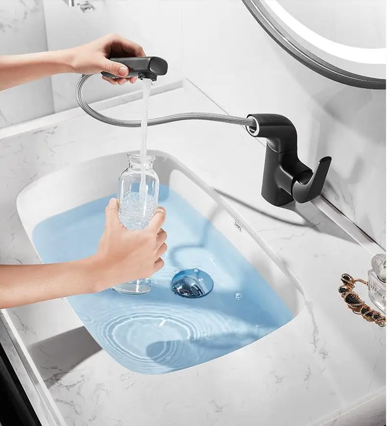 Vidric New Arrival Black Bathroom Pull Out Basin Faucet Brass rotation Faucet Sink Mixer Tap Hot and Cold Basin Lavatory Faucet