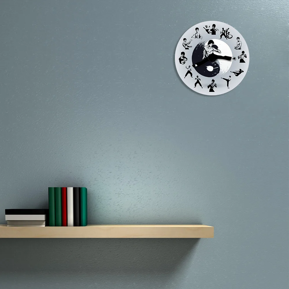 Yin Yang Chinese Kung Fu Wall Clock Martial Arts Home Decor Kung Fu Master Moving Needles Novelty Wall Watch Silent Movement Just6F