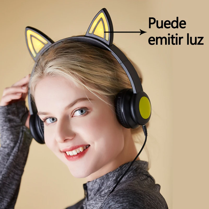 Wired and LED video game headphones 3 5mm cable cat ear helmets for Bass music MP3 for adults and children