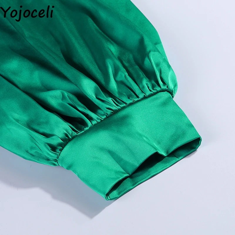 Yojoceli, элегантное сатиновое платье с бантом и поясом, Осеннее женское короткое платье с рукавом-фонариком, летнее пляжное повседневное праздничное платье vestidos
