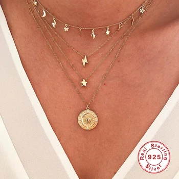 

Aide Real 925 Sterling Silver Lightning Star Round Choker Necklace For Women Minimalist Fine Jewelry Accessories collares