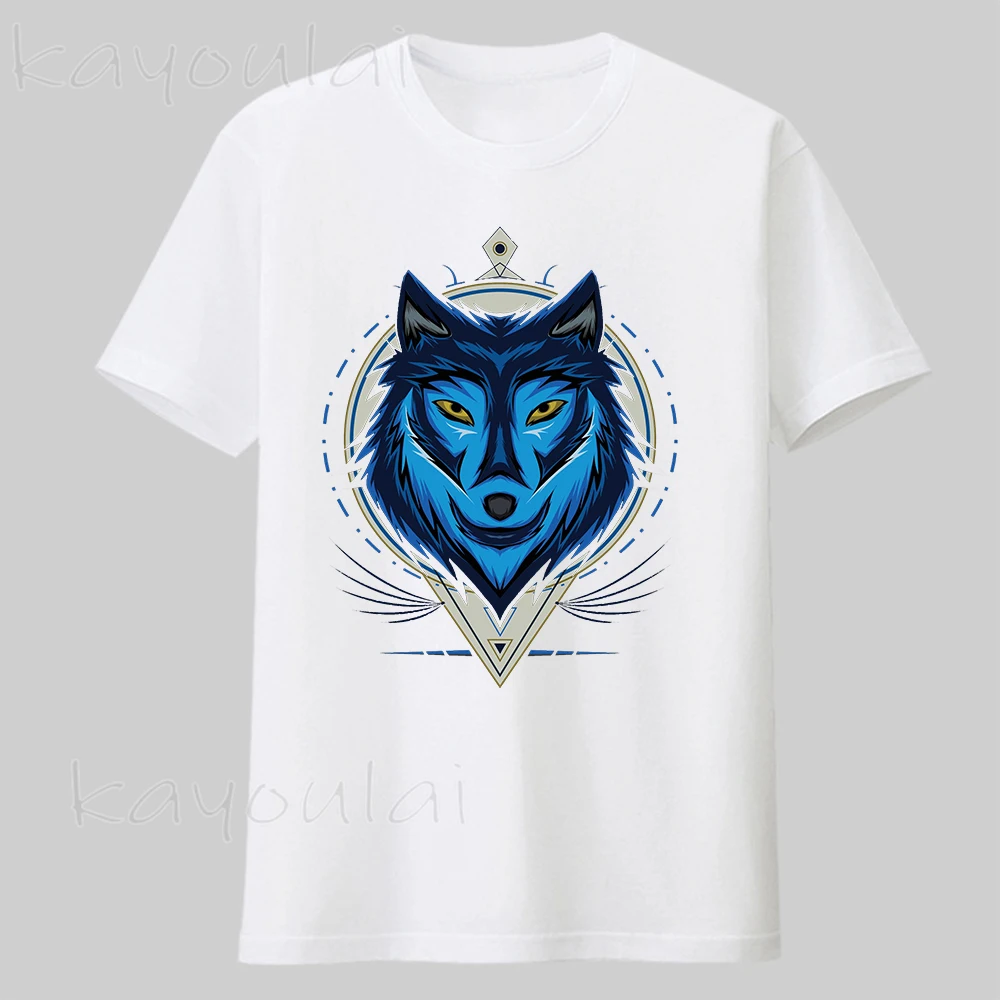

Wholesale Wolf Face On Fire Graphic T-Shirt Fashion Men T Shirts Cotton O-Neck Men's T Shirt Men White Shirt Aesthetic Clothes