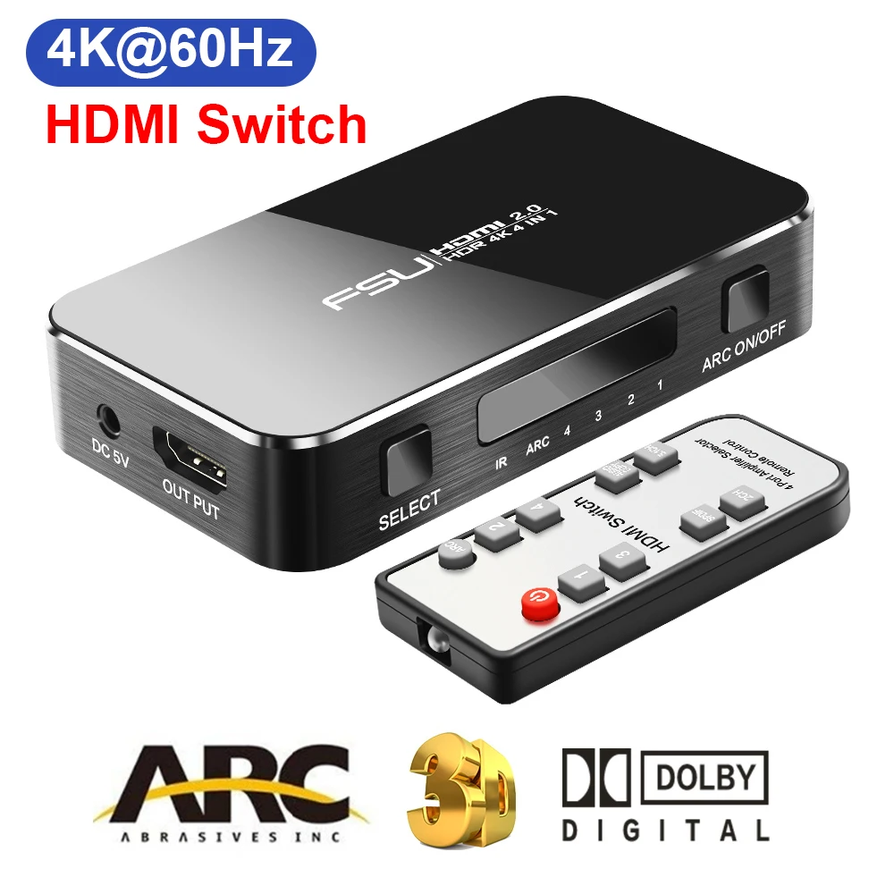 HDMI переключатель 4K 60HZ HDR 2 0 сплиттер с 4 портами Dolby Sound 3 5 мм ARC IR Control для PS3 PS4 HDTV
