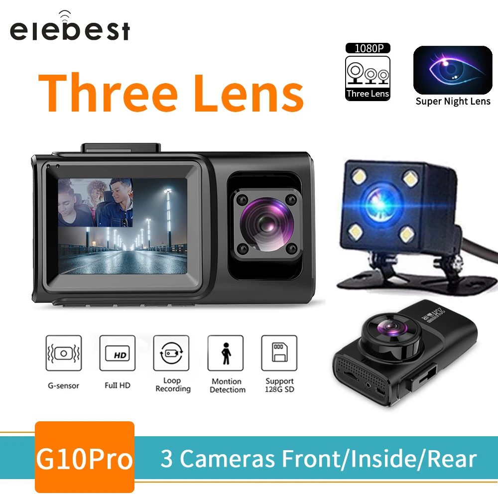 ELEBEST 3 канальный Автомобильный видеорегистратор с камерами 1080P