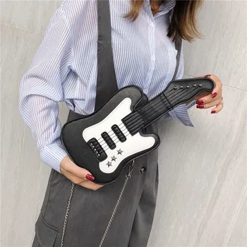 

Female Guitar Design Shoulder Bag Women Fashion Cute Chains Pu Leather Messenger Bag Ladies Purse Tote Crossbody Bags
