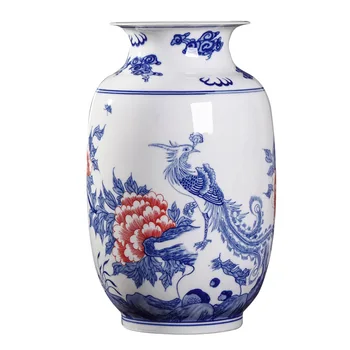 

Jingdezhen ceramics new Chinese blue and white thin tire hand painted peacock vase flower ware porch ornament