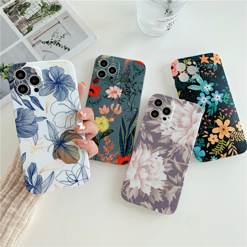 Силиконовый чехол для iphone 13 12 11 Pro XS Max X XR 7 8 Plus SE 2020 с цветочным рисунком | Мобильные