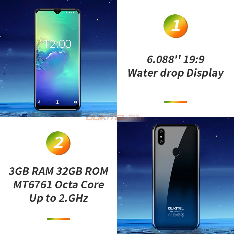 Мобильный телефон OUKITEL C15 Pro+ 3 ГБ+32 ГБ Android 9.0 MT6761 экран Waterdrop 4G LTE 2 4 ГГц/5 ГГц Wi Fi