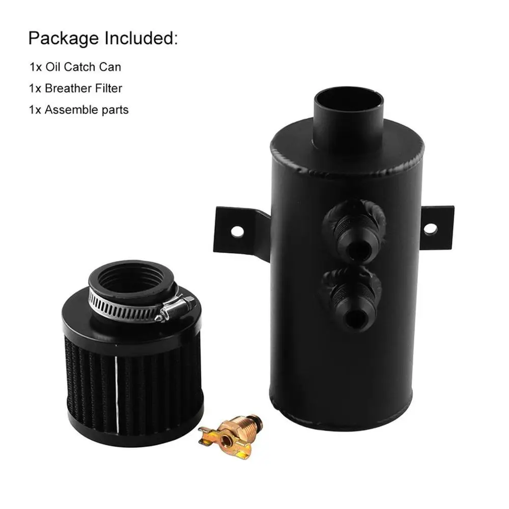 0.75L Auto Excellent Baffled Engine Oil Catch Can with 2xAN10 Twin Port Breather Filter Vehicle Aluminum Reservoir Tank