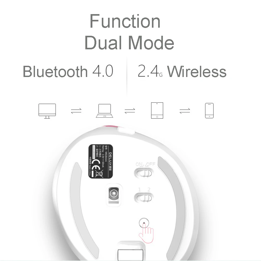 Delux M618 Мини Bluetooth 4,0+ 2,4G беспроводная мышь перезаряжаемая белая эргономичная Вертикальная Mause USB оптическая компьютерная Бесшумная мышь