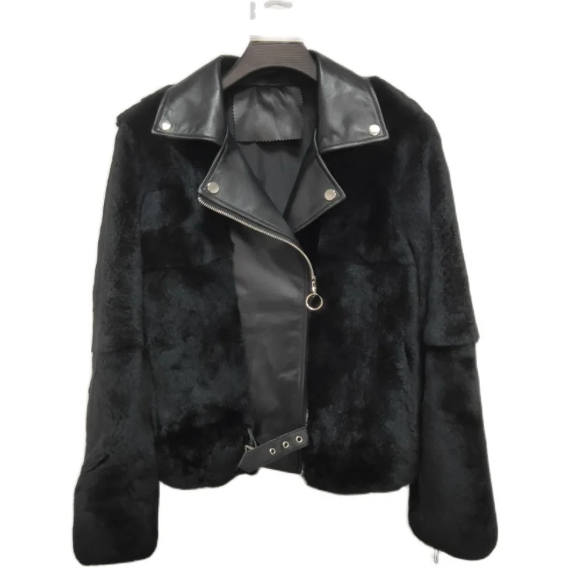 

Женское короткое пальто из натуральной кожи, зимняя куртка из цельного натурального меха Рекс с длинными рукавами, верхняя одежда