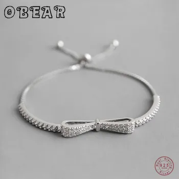 

OBEAR 925 Sterling Silver Bracelet Female Cubic Zirconia Bracelets Fashion Box Chain Bowknot Bracelet for Women Wedding Jewelry