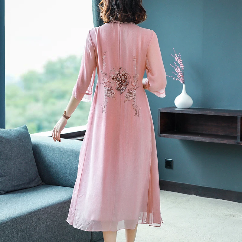 Новое поступление, Vestidos, шелковое платье с цветочной вышивкой, женские платья для танцев размера плюс, офисные женские облегающие вечерние платья со стоячим воротником