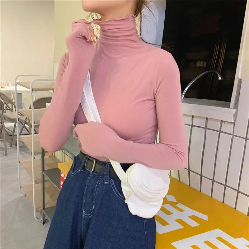 Long Sleeve T-shirts Women Solid Simple Basic All-match Korean Trendy Womens Tops Daily Soft Autumn Popular Ladies Clothing Tee