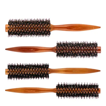 

1 PCS 4 size Wooden Hair Brush Anti-static High Temperature Resistant Round Barrel Comb Hairstyling Drying Curling Tool