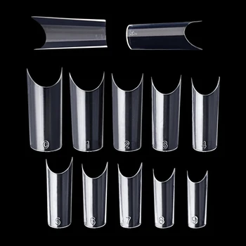 

500pcs Transparent ABS Beginner C Shape DIY Manicure Art Decoration False Nail Tips Extension Tool With 10 Sizes Full Coverage