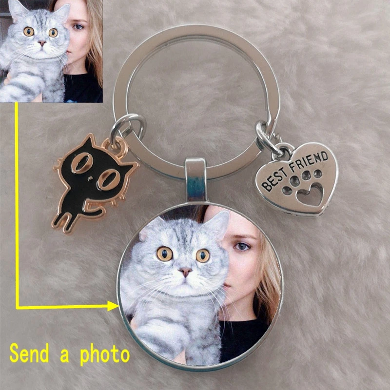 DIY Кошка фото брелок-Кот и любовь хрустальный стеклянный кулон Автомобильный