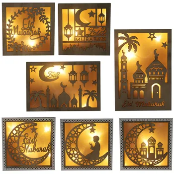 

Eid Mubarak Ramadan DIY Wooden Craft Light Eid Mubarak Decoration Islamic Muslim For Home Table Party Supplies