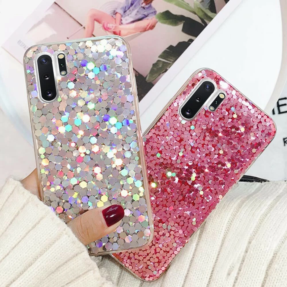 

LAPOPNUT for Samsung Galaxy S10 S9 Plus S7 Edge S10e Note 10 Sequin Bling Glitter Ultra Slim Chic Flexible TPU Gel Cover Case