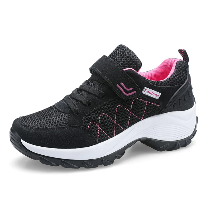 STS/женская повседневная обувь на плоской подошве; сетчатые дышащие носки; кроссовки; спортивная женская спортивная обувь, увеличивающая рост; Уличная обувь; большие размеры - Цвет: black