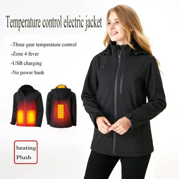

USB Heated Jacket Outdoor Heated Vest Plus Size Women Down Cotton Winter Hiking Vest Coat Tactical Electric Heating Clothes 3XL
