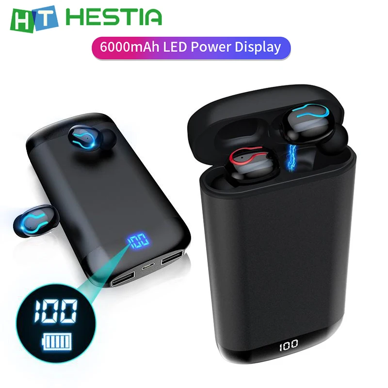 

HBQ Q66 TWS Bluetooth Earphone HD Stereo Wireless Headphone Sport Headset with Dual Mic 6000mAh Battery Charge Case Black Color
