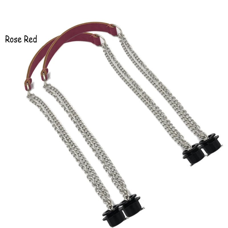 1 пара кожаных плоских ручек Superfiber с двойной металлической цепочкой для O Bag для EVA Obag, аксессуары для женских сумок - Цвет: Silver Rose Red