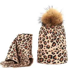 2019 осенне-зимний женский леопардовый берет Леопардовый шарф Толстая теплая шерстяная шапка леопардовые Лыжные шапки женская шапка шарф