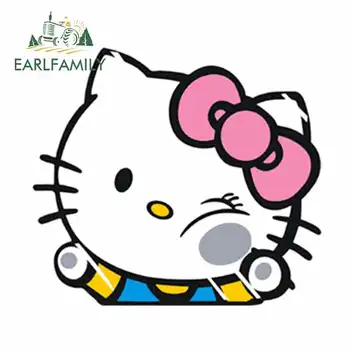 

EARLFAMILY 13cm x 11.7cm for Hello Kitty Cartoon Graphics Waterproof Car Sticker DIY Motorcycle Decal Vinyl Fun Car Styling