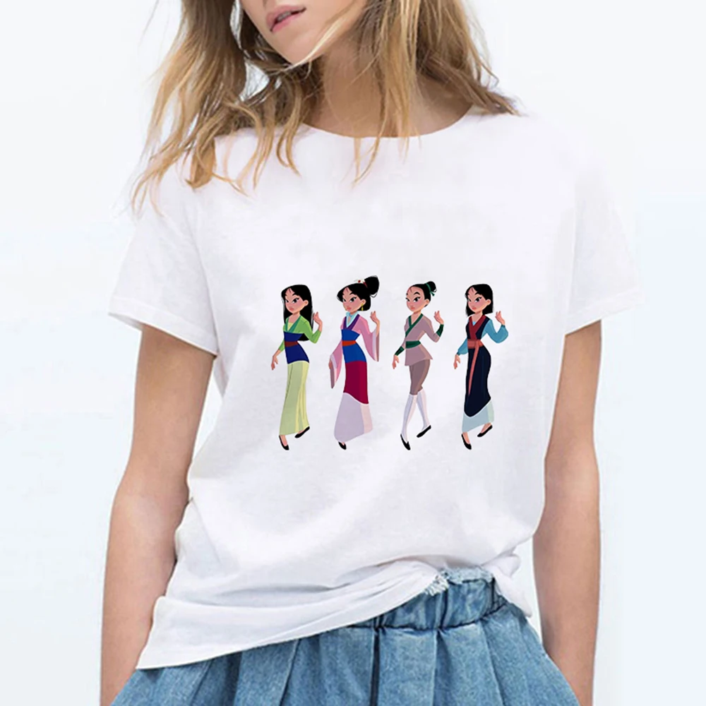 Летняя принцесса Мулан печатных Harajuku футболки для женщин Kpop Kawaii Ulzzang тренажерный зал Винтаж Camiseta Mujer Женская футболка - Цвет: 19bk1279