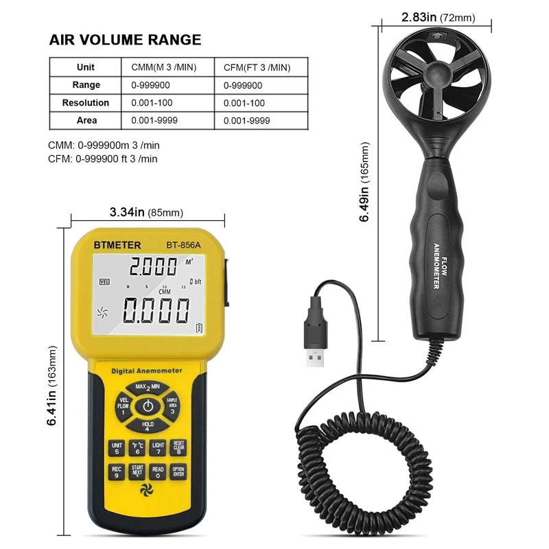 BTMETER BT 856A Pro CFM Анемометр измеряет скорость ветра температуру расход для HVAC